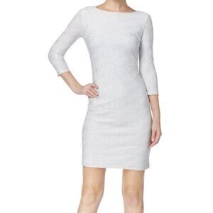 Calvin Klein Silver Gray Glitter Dress Stretch Holiday Party Cocktail Fitted 8